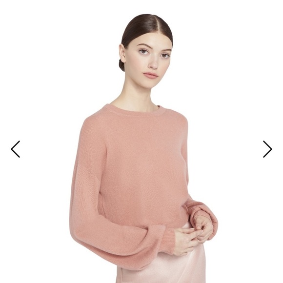 Alice & Olivia cashmere Ansley cropped blouson sleeve Sweater Small Rose Tan NWT - Picture 1 of 7